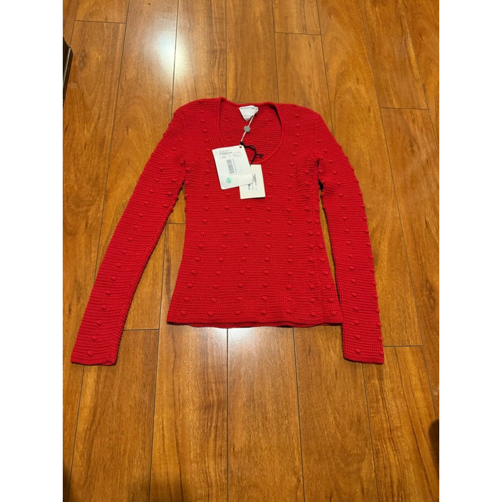 Women's Bottega Veneta Red Compact Pom Pom Cotton Sweater S